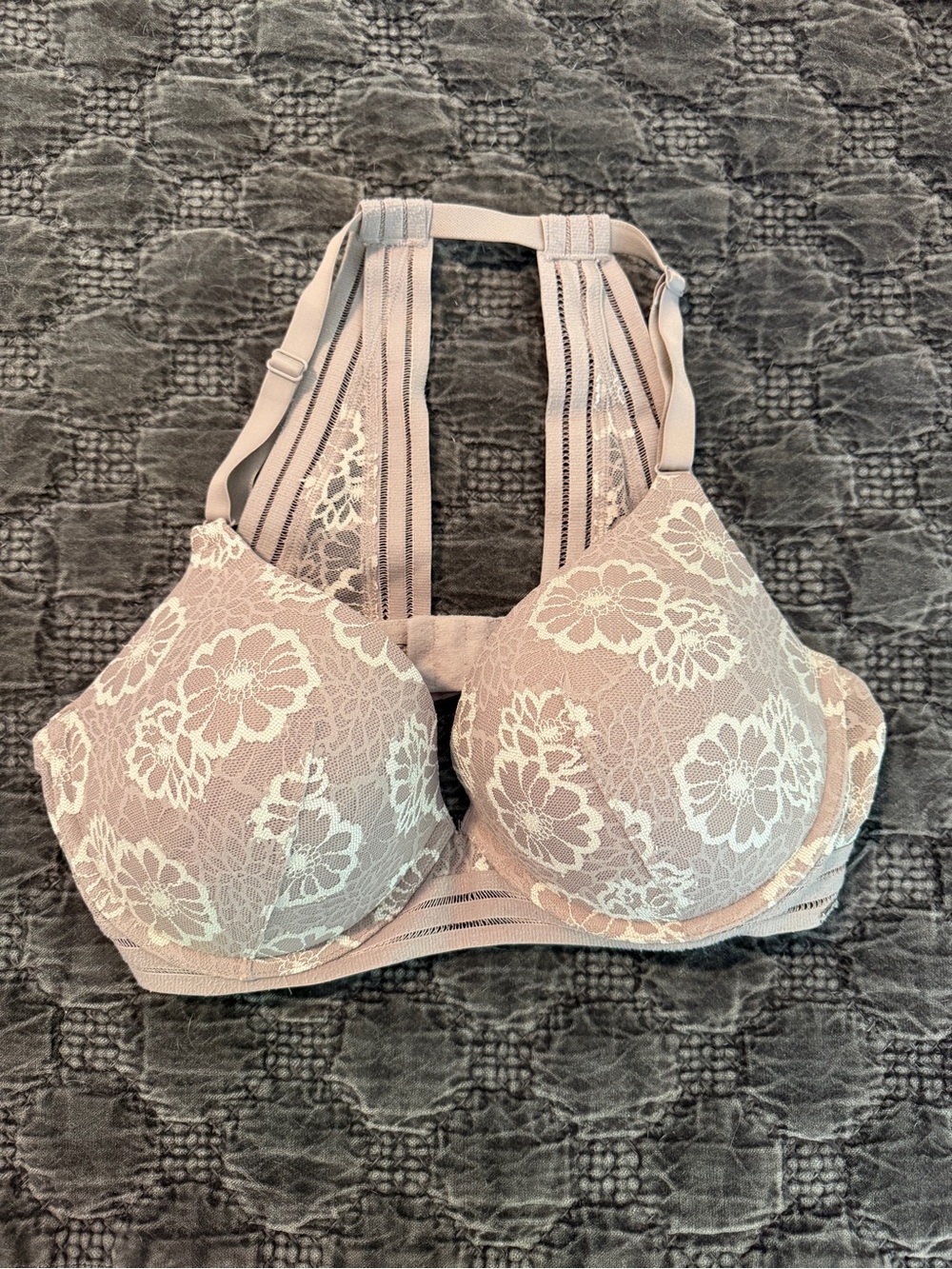 Pink Victoria's Secret Bra Lightly Lined Plunge Racerback Embroidered Sz 36DD